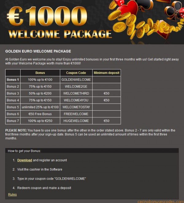 Golden Euro Casino Review No Deposit Bonus Codes