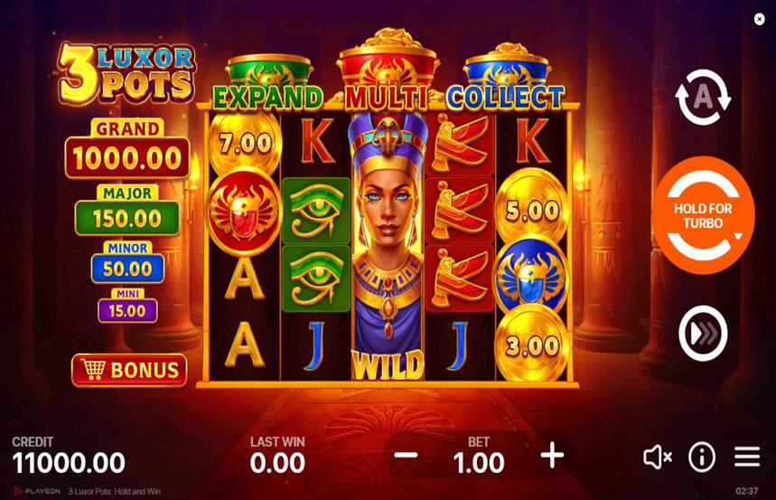 3 Luxor Pots Hold and Win