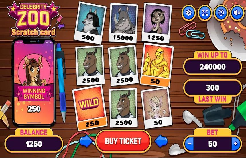 Celebrity Zoo Scratch Card