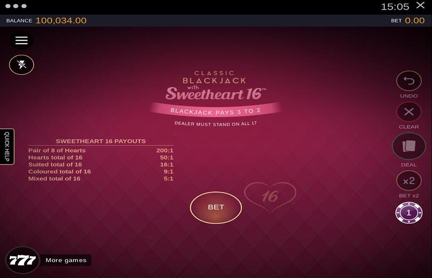 Classic Blackjack with Sweetheart 16