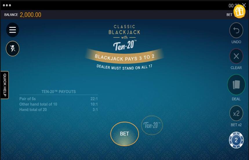 Classic Blackjack with Ten 20