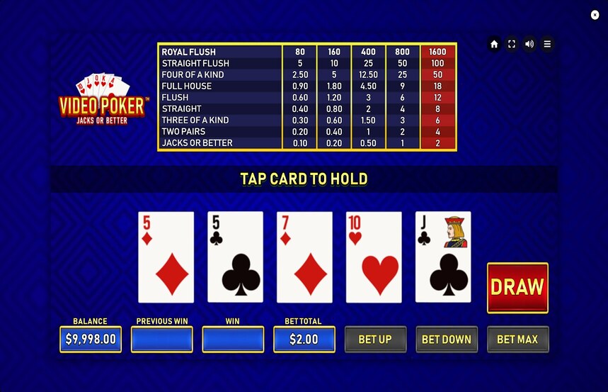 DragonGaming Video Poker Jacks or Better