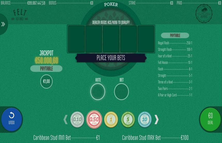 Felt Caribbean Stud Poker