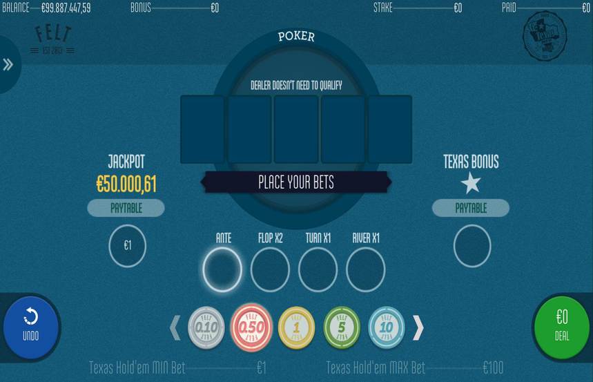 Felt Texas Holdem Bonus Poker
