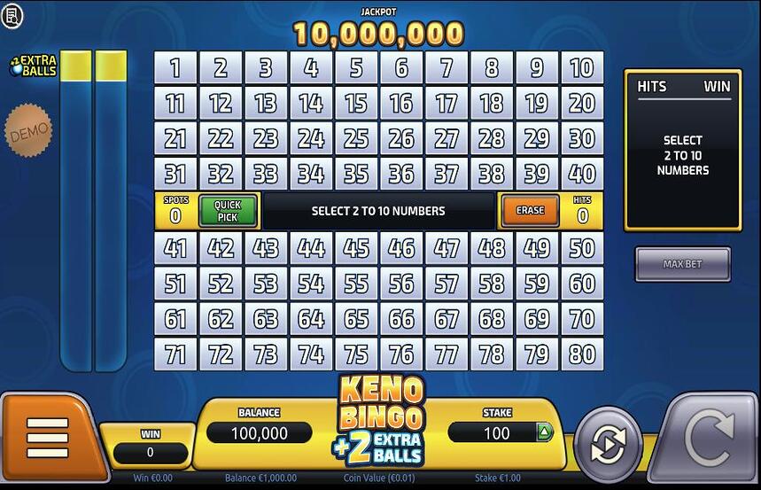 Keno Bingo plus 2 Extra Balls