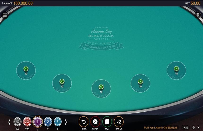 Multi Hand Atlantic City Blackjack