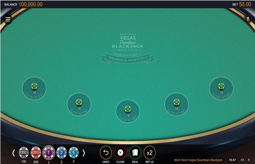 Multi Hand Vegas Downtown Blackjack
