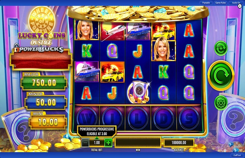 PowerBucks Wheel of Fortune Lucky Coins on Stage