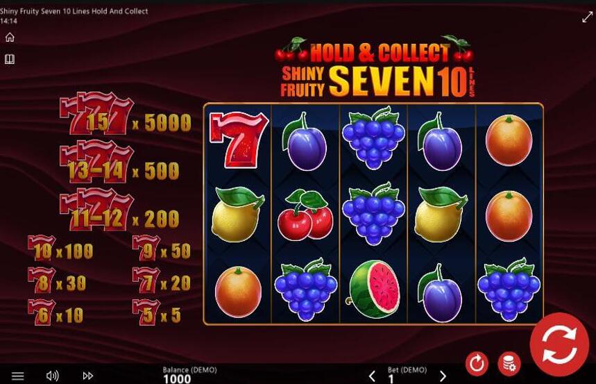 Shiny Fruity Seven 10 Lines Hold and Collect